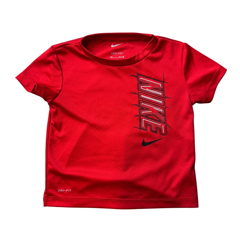 Nike T-Shirt Boys 24M Red‎ Dri-FIT Vertical Graphic Logo Athletic Short Sleeve